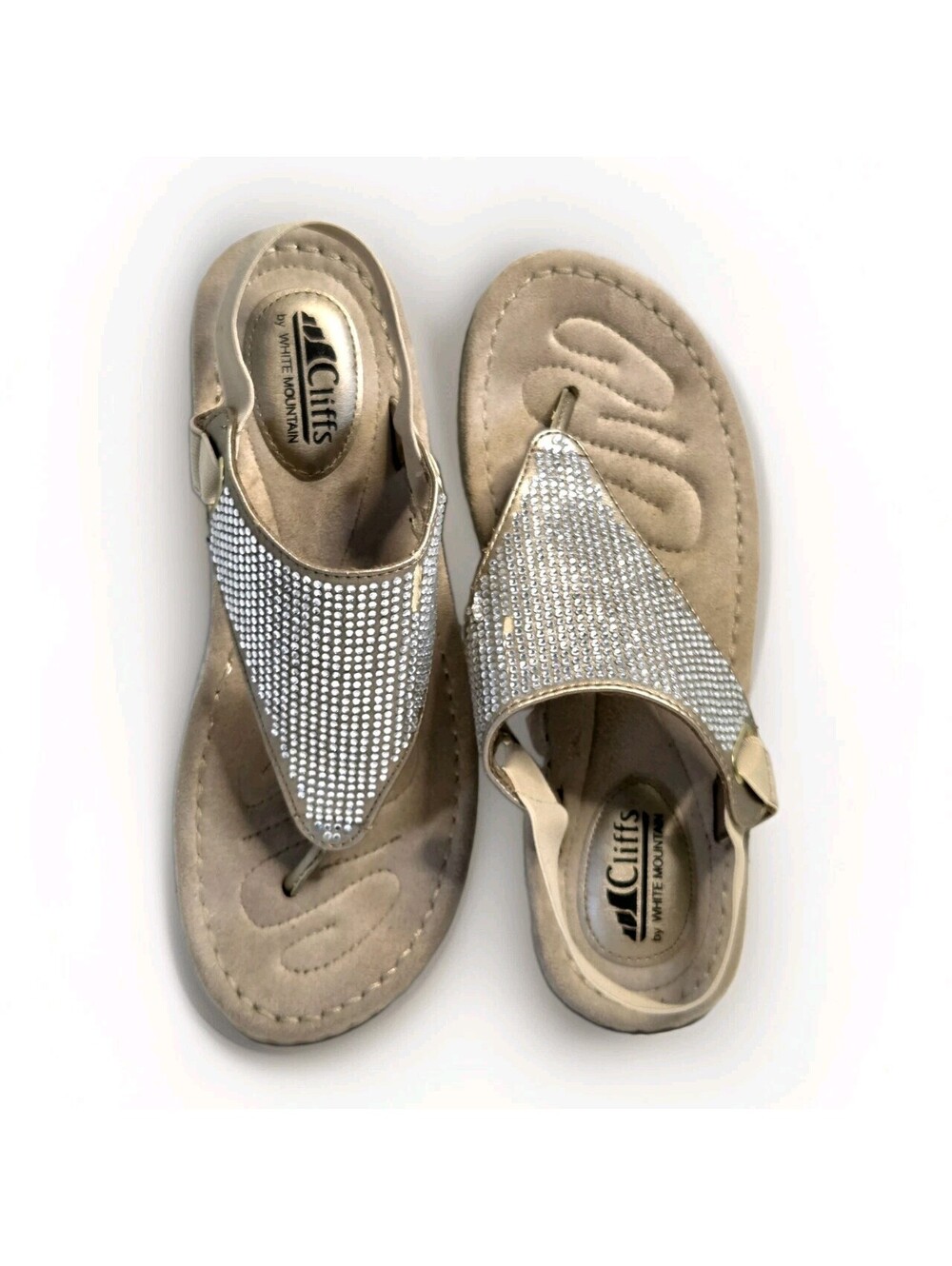 CLIFFS WHITE MOUNTAIN Chrystal Rhinestone Thong Sandal Gladiator Women's 9.5M